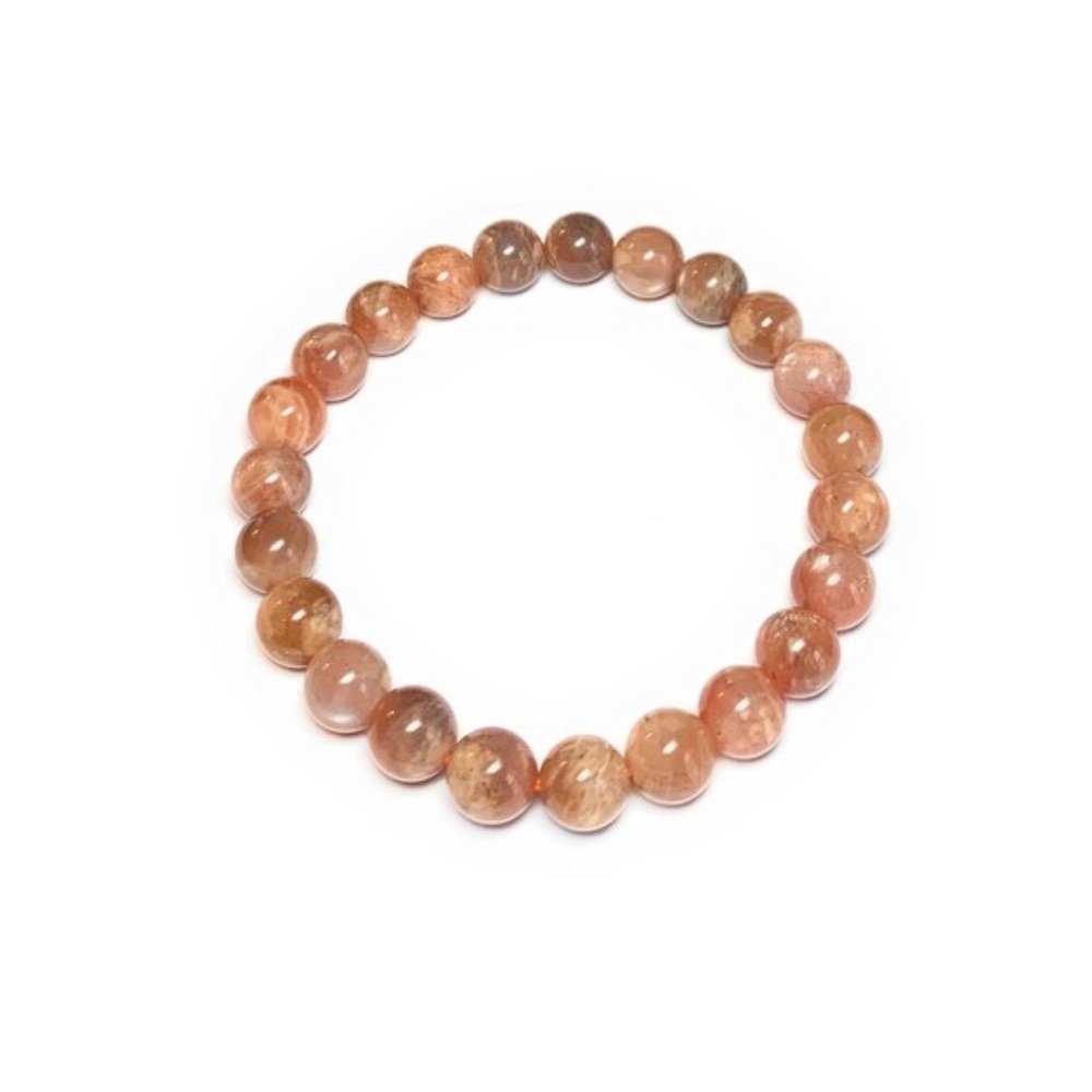 Natural Orange Moonstone Bracelet | Gemstone Bead Stretch Bracelet